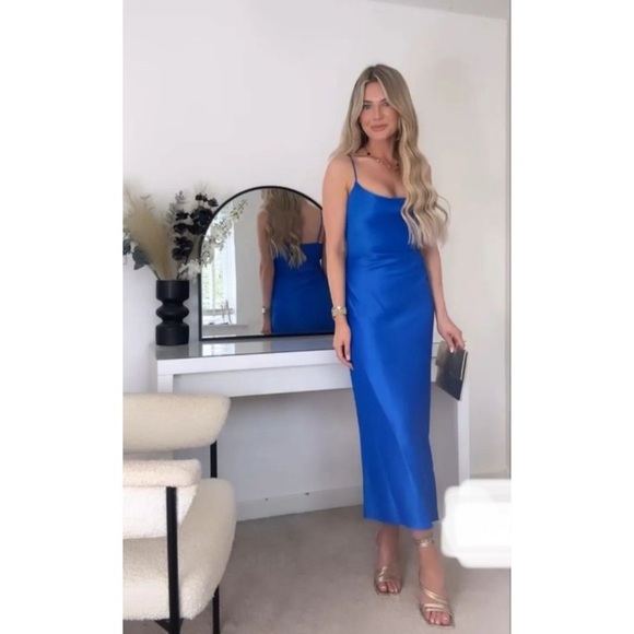 Zara Satin Effect Cowl Neck Midi Dress  Blue NWT Size Large - Picture 1 of 15